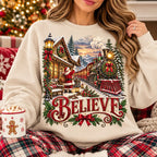 Believe Christmas Sweatshirt, Vintage Christmas Express Train Crewneck