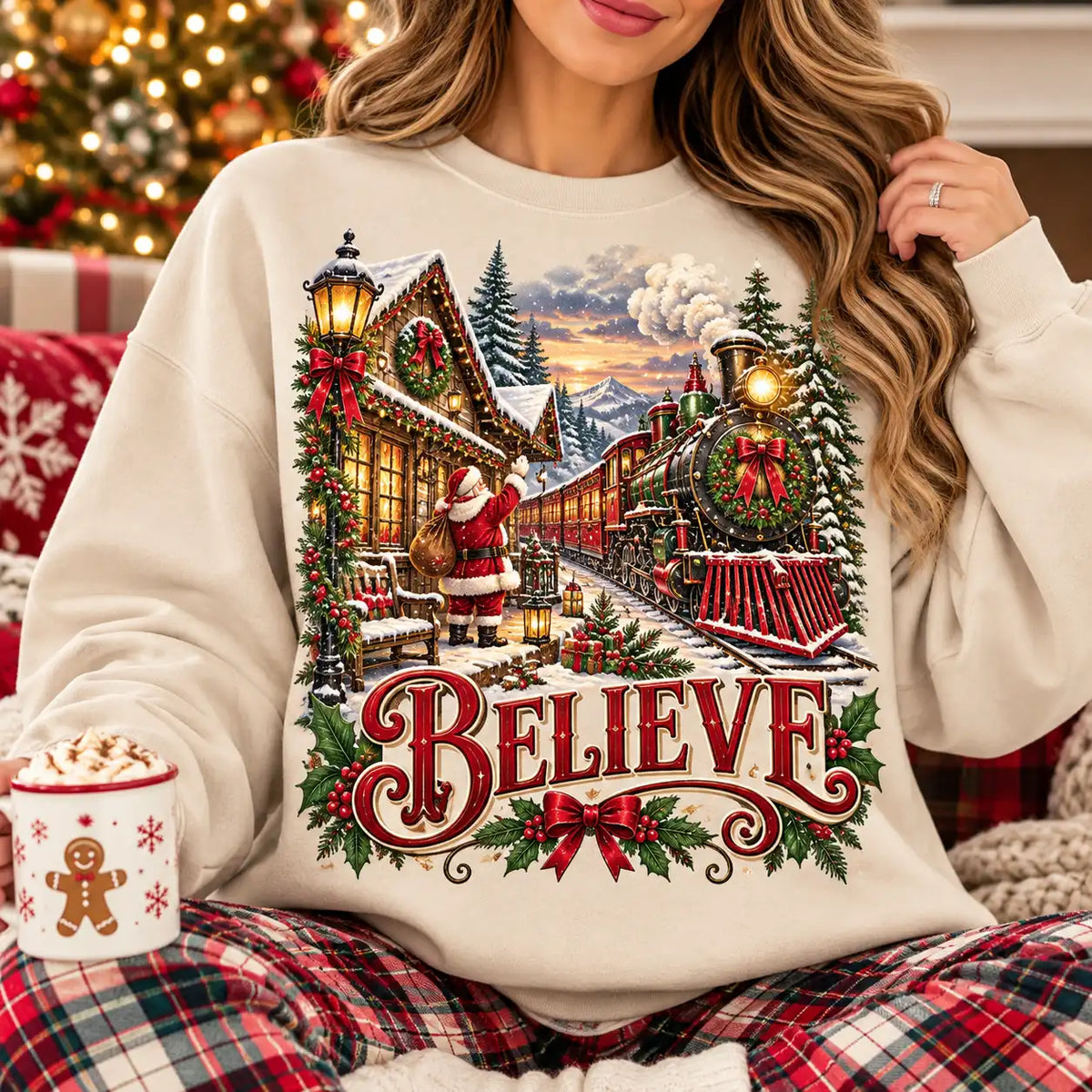 Believe Christmas Sweatshirt, Vintage Christmas Express Train Crewneck