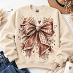 Coquette Ribbon Bow Sweatshirt – Vintage Gingham Plaid Ribbon Bow & Hearts Crewneck
