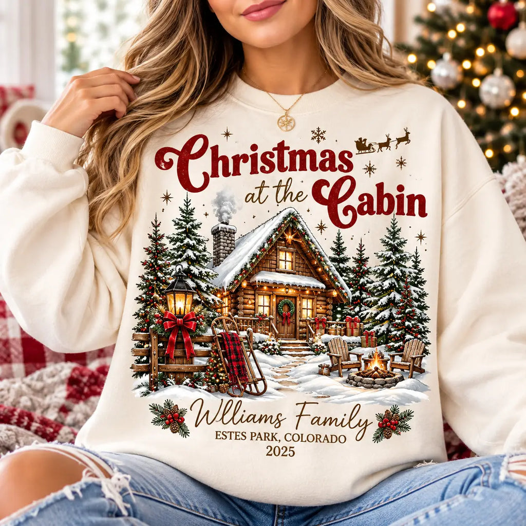 Personalized Family Name Christmas at The Cabin William Family Sweatshirt, Winter Sweater Outfit