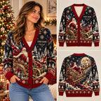 Personalized Christmas Santa Sleigh & Reindeer Knitted Cardigan Sweater