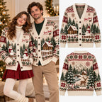 Personalized Farmhouse Reindeer Christmas Knitted Cardigan, Snowman Autumn Sweater