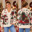 Cozy Farmhouse Snowman Bow Christmas Knitted Cardigan, Autumn Sweater