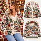 Personalized Name Cozy Reindeer Christmas Knitted Cardigan, Cozy Winter Outfit Sweater