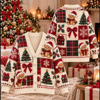 Cozy Bear Christmas Tree & Bow Knitted Cardigan, Cozy Winter Outfit Sweater