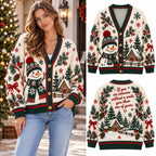 Cozy Warm Love Snowman Bow Christmas Knitted Cardigan, Festive Winter Outfit Sweater