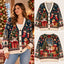 Festive Xmas Cats & Christmas Stockings Knitted Cardigan, Cozy Winter Outfit Sweater