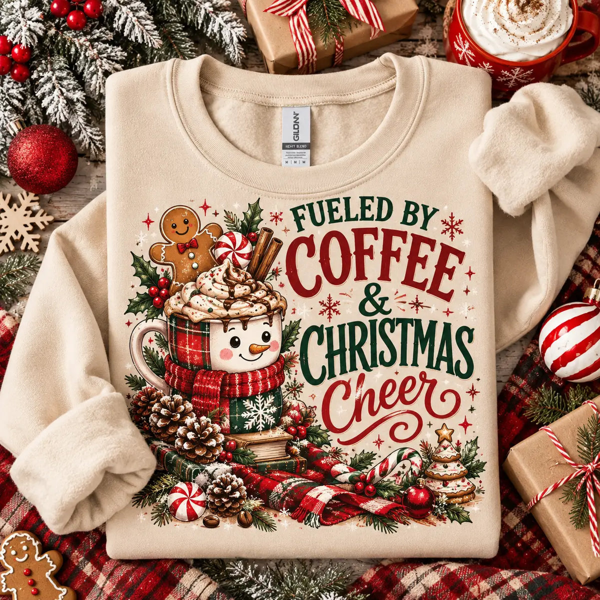 Fueled By Coffee And Christmas Cheer Sweatshirt, Winter Sweater Outfit