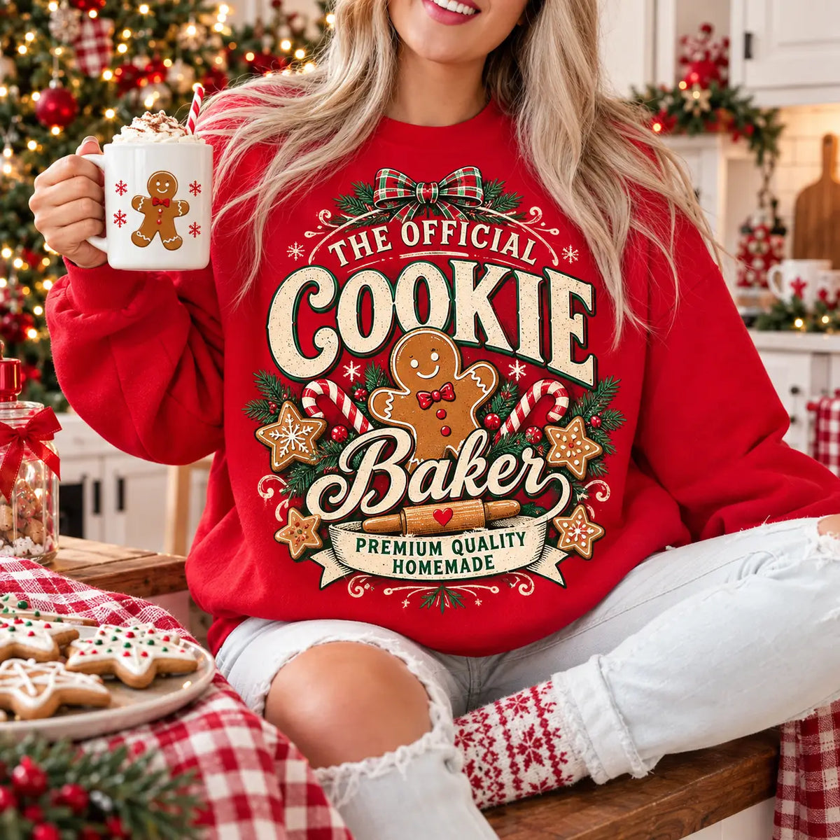 Cozy Christmas Cookie Baker Kitchen Sweatshirt, Winter Sweater Outfit