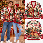 Personalized Christmas Golden Retriever Knitted Cardigan - Custom Name Dog Lovers Sweater