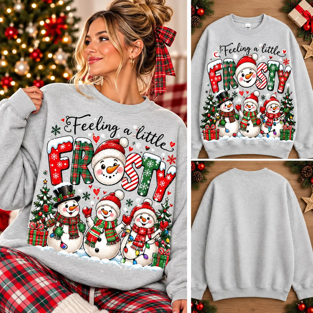 Cute Snowman Family Holiday Graphic Crewneck Sweatshirt