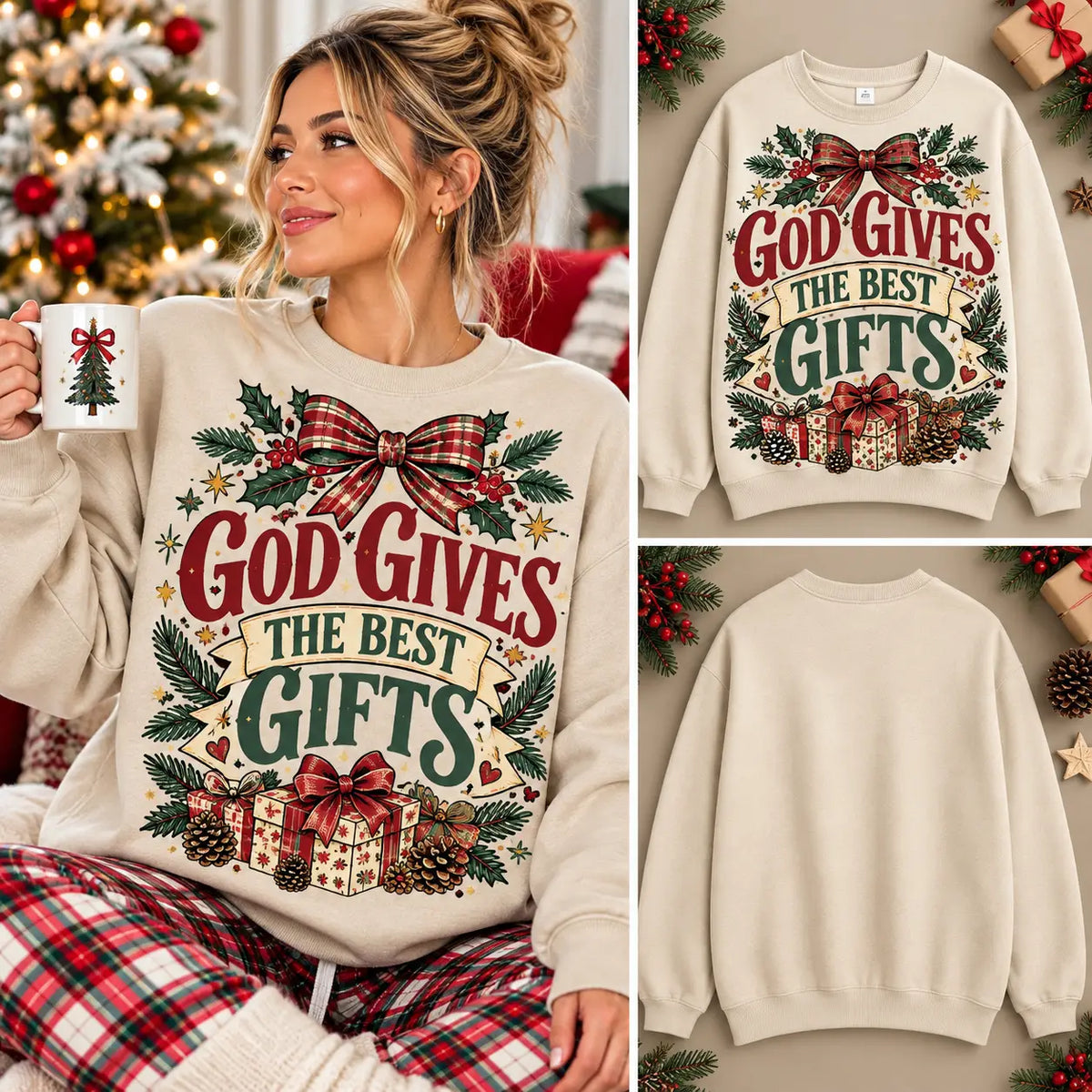 Retro God Gives The Best Gifts Holiday Graphic Sweatshirt