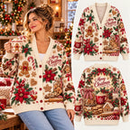 Merry Christmas Gingerbread & Hot Cocoa Knitted Cardigan - Festive Holiday Sweater for Women