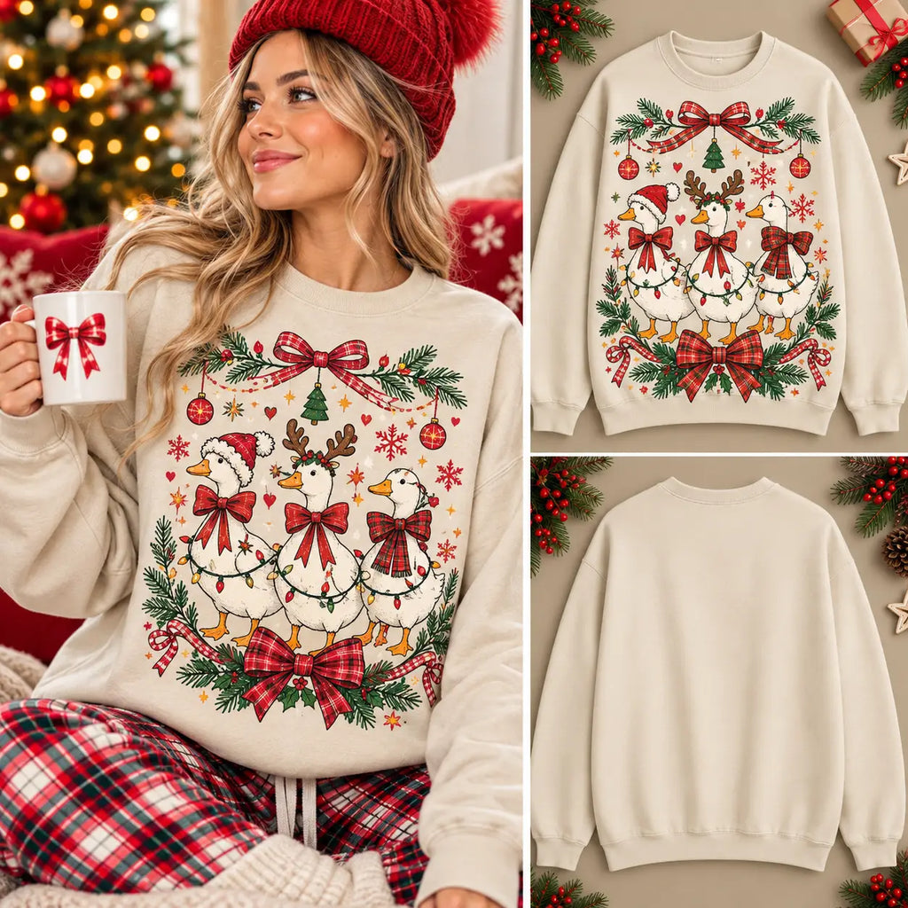 Festive Christmas Goose Wreath & Lights Crewneck Sweatshirt