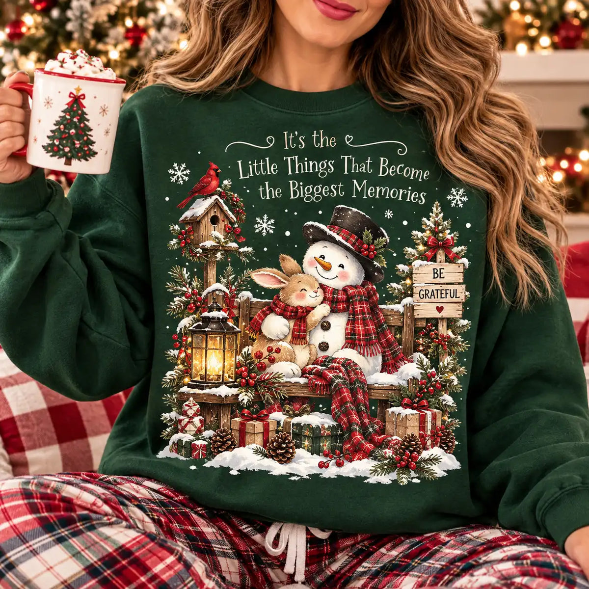 It's The Little Things That Become The Biggest Memories Sweatshirt, Cute Snowman Bunny Christmas Crewneck
