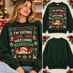 I'm Eating Junk And Watching Rubbish Christmas Cat Sweatshirt