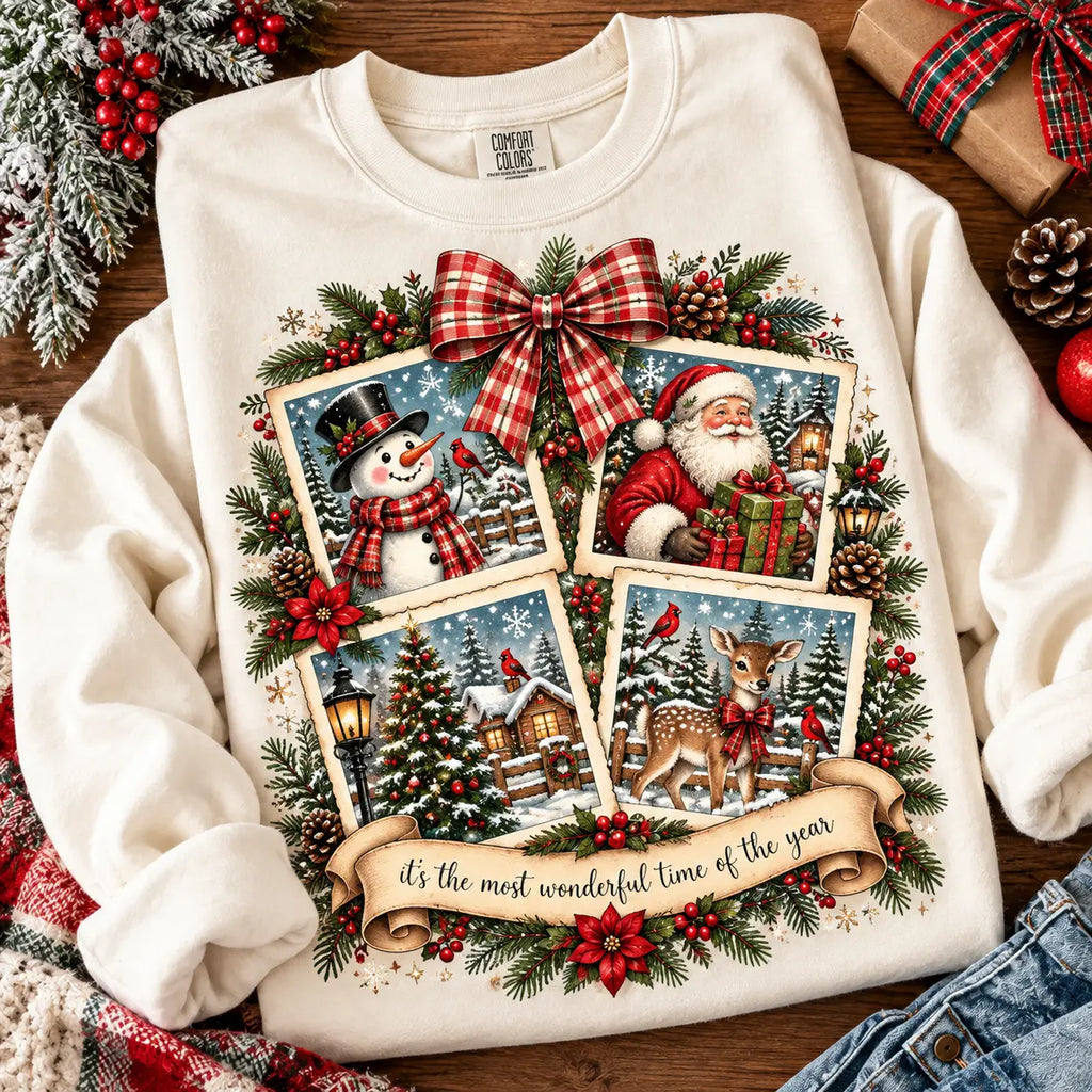 Vintage Santa & Snowman Christmas Sweatshirt, Winter Sweater Outfit
