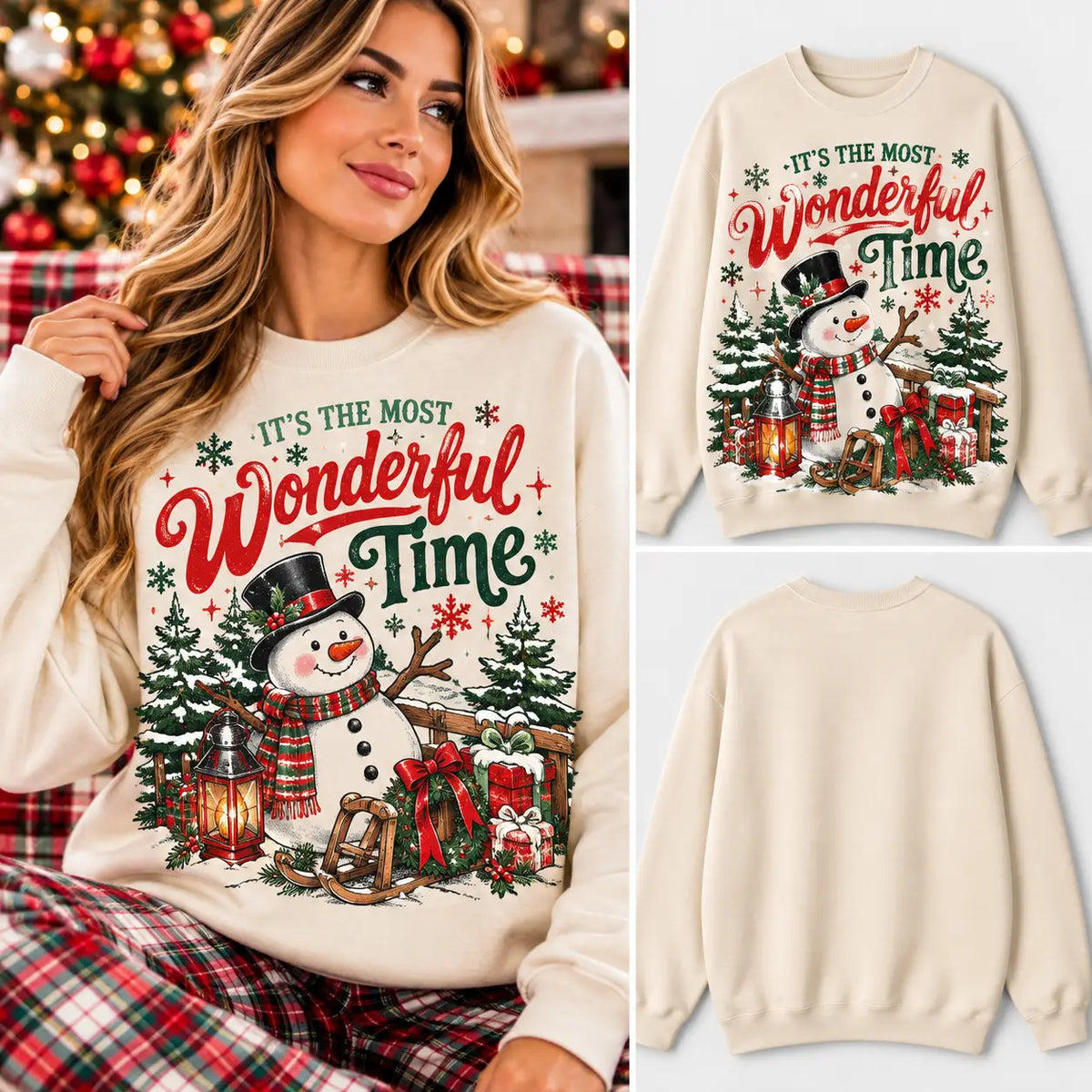Retro It's The Most Wonderful Time Cream Graphic Sweatshirt