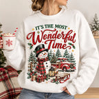 Vintage Snowman & Red Truck Christmas Sweatshirt, Winter Sweater Outfit