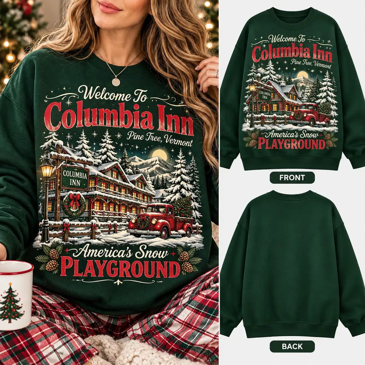 Columbia Inn Pine Tree Vermont Sweatshirt, White Christmas Movie Fan Crewneck
