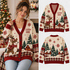 Personalized "Cozy Reindeer & Winter Cabin" Knitted Cardigan