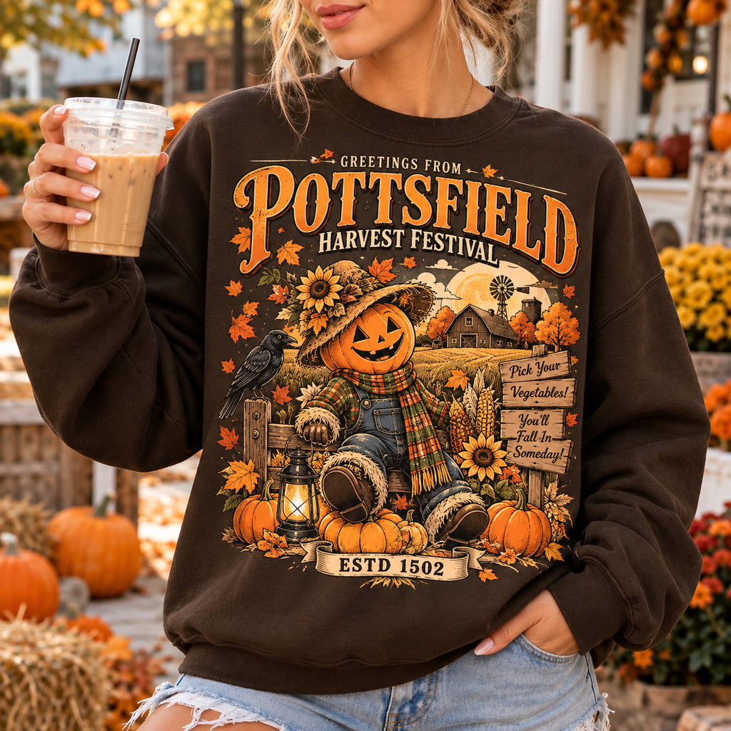 Pottsfield Harvest Festival Sweatshirt, Pick Your Vegetables Cozy Fall Sweater