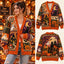 Vintage Halloween Patchwork Knitted Cardigan - Black Cat Ghost & Pumpkin Sweater