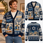 Happy Cozy Hanukkah Knitted Cardigan, Autumn Sweater