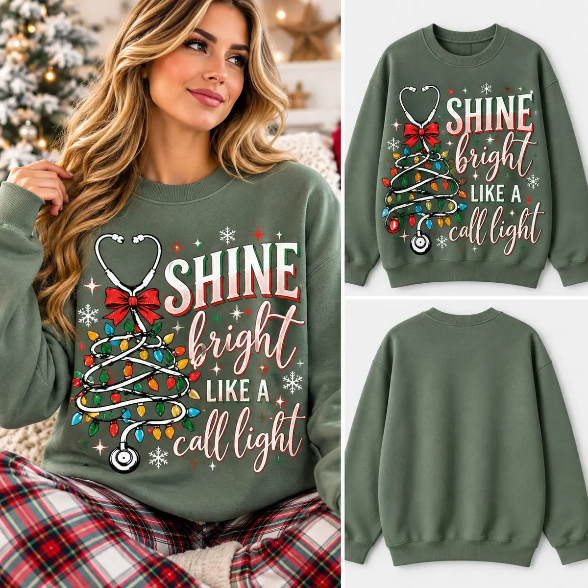 Shine Bright Like A Call Light Christmas Nurse Sweatshirt