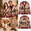 Personalized Christmas Reindeer & Cabin Knitted Cardigan - Red Couples Sweater