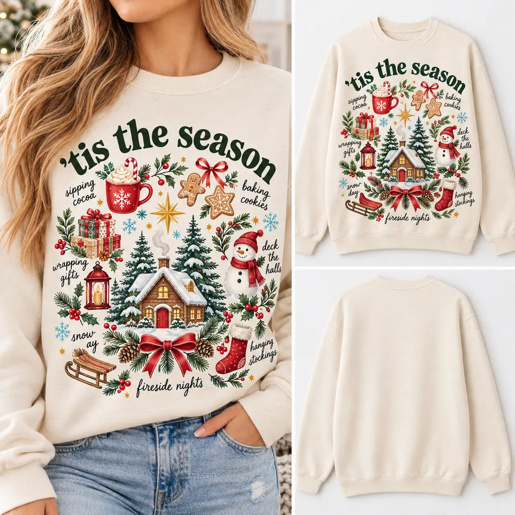 Cozy Tis The Season Winter Cabin & Snowman Christmas Crewneck