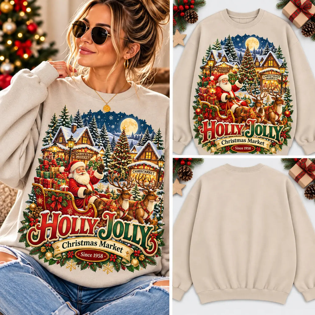 Holly Jolly Christmas Market Nostalgic Village Graphic Sweatshirt