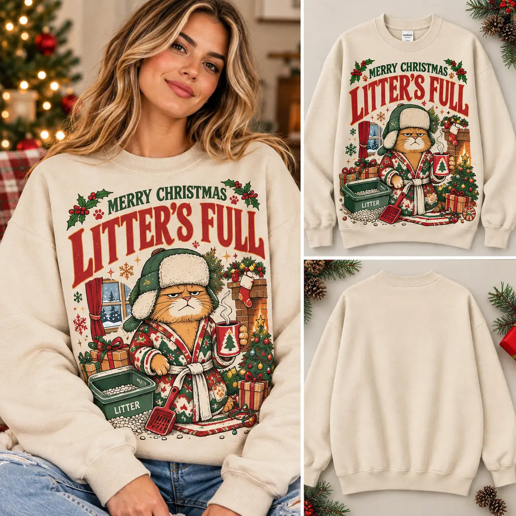 Grumpy Cat In Bathrobe Christmas Litter Box Graphic Sweatshirt