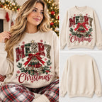 Retro Plaid Leopard Pattern Christmas Tree Sand Sweatshirt