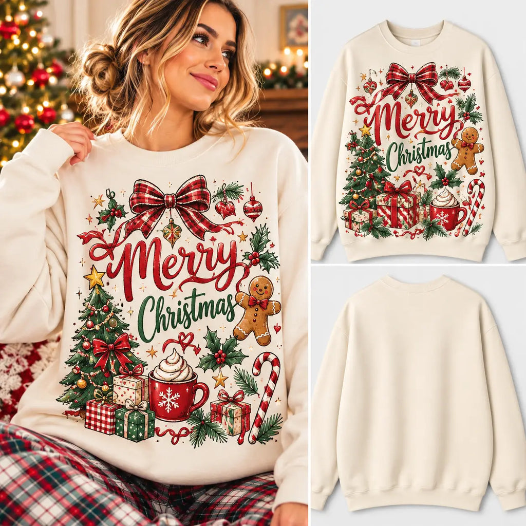 Retro Merry Christmas Gingerbread & Cocoa Graphic Sweatshirt