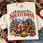 Merry Squatchmas Sweatshirt – Funny Bigfoot & Santa Campfire Crewneck