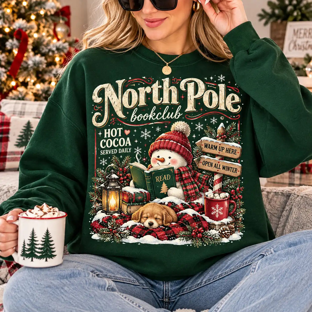 North Pole Book Club Sweatshirt, Christmas Bookworm Crewneck