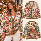 Personalized Christmas Gingerbread House Knitted Cardigan Sweater