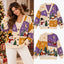 Whimsical Christmas Snowman & Santa Sleigh Patchwork Knitted Cardigan Sweater