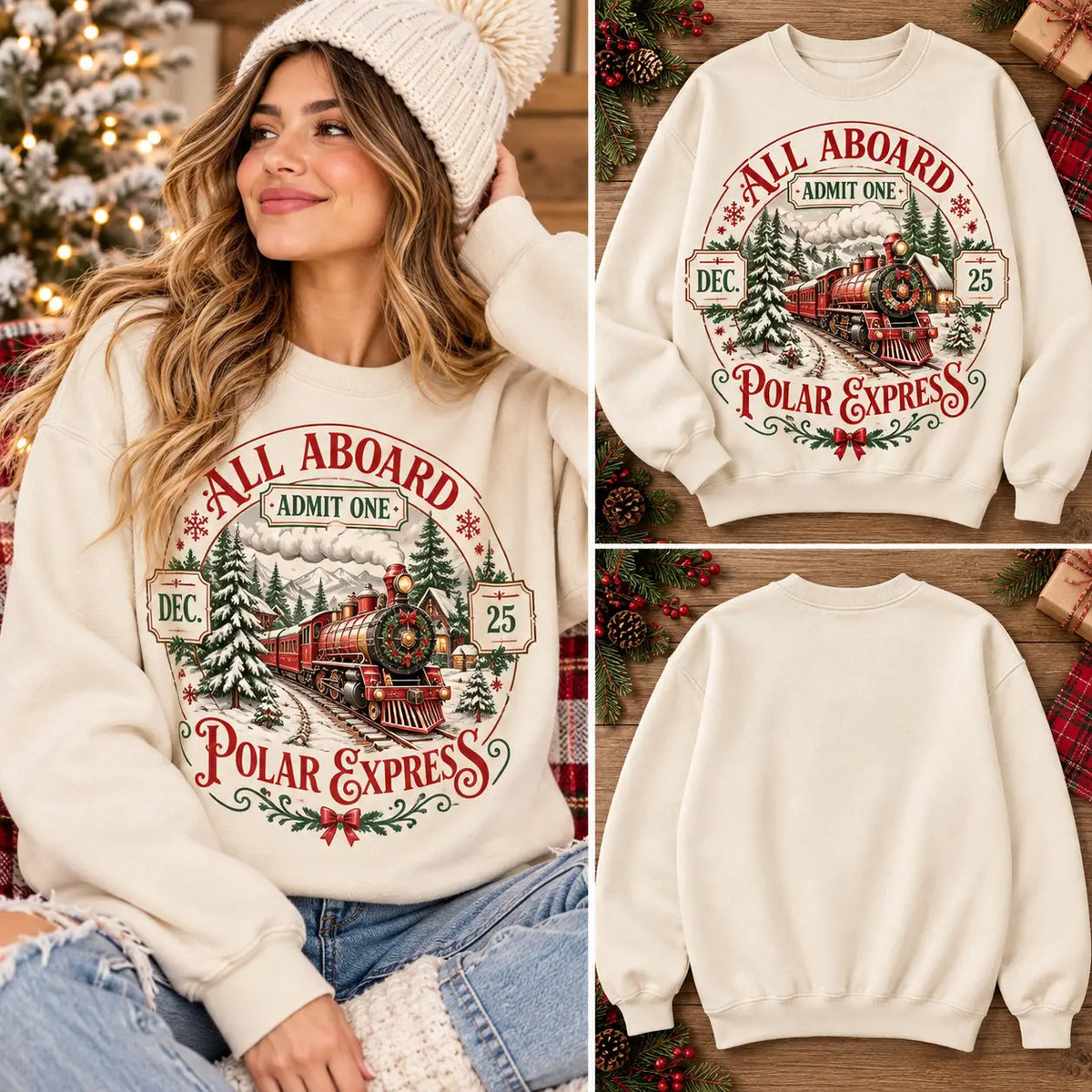 All Aboard Polar Express Christmas Steam Train Sweatshirt