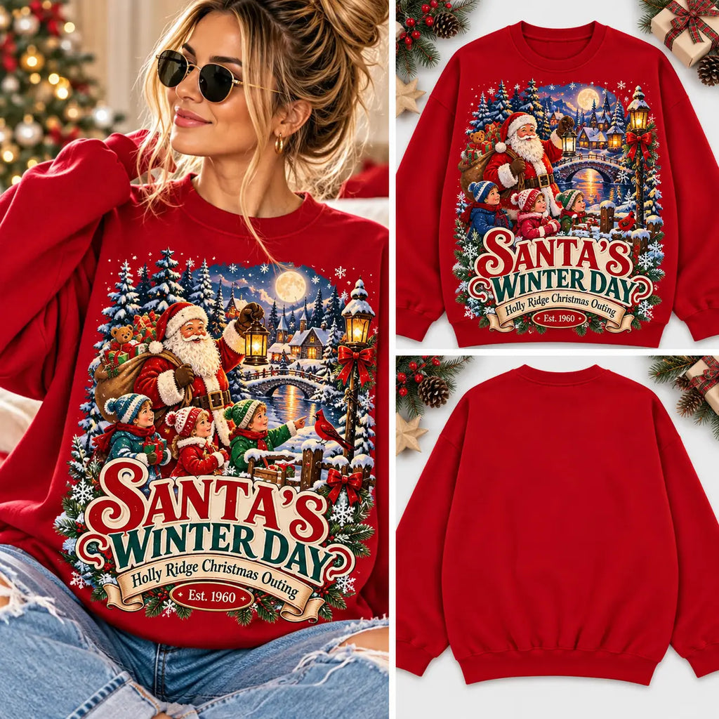 Classic Santa's Winter Day Est 1960 Red Graphic Pullover Sweatshirt