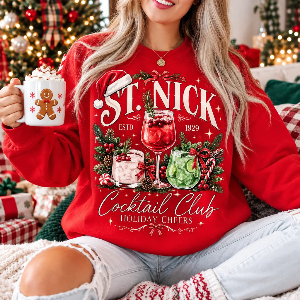 St. Nick Cocktail Club Christmas Sweatshirt – Festive Holiday Cheers Cocktail Lover Crewneck