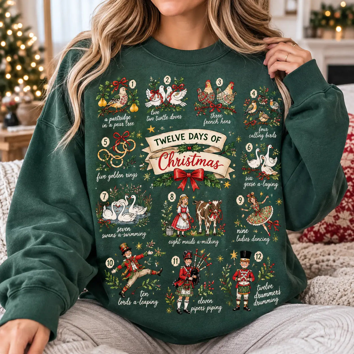 Cozy Christmas Caroler Twelve Days Of Christmas Sweatshirt, Winter Sweater Outfit
