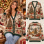 Vintage Christmas Santa Knitted Cardigan, Cozy Winter Outfit Sweater