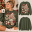 Retro Christmas Eve Postcard Santa & Snowman Graphic Sweatshirt