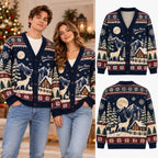 Personalized Couple Name Nordic Snowflake Christmas Knitted Cardigan, Cozy Winter Outfit Sweater