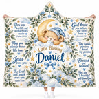 Personalized Baptism Gift for Baby Boy - Custom Name Christian Hooded Blanket with Bible Verses & Sleeping Bear