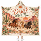 Desert Wild and Free Hooded Blanket, Western Horse Cactus Sunset Gift for Women