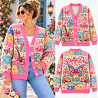 Western Cowgirl "Dolly Day" Floral Patchwork Knitted Cardigan - Pink Sweater