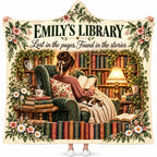 Personalized Library Hooded Blanket, Cozy Book Lover Armchair Bookish Gift Women
